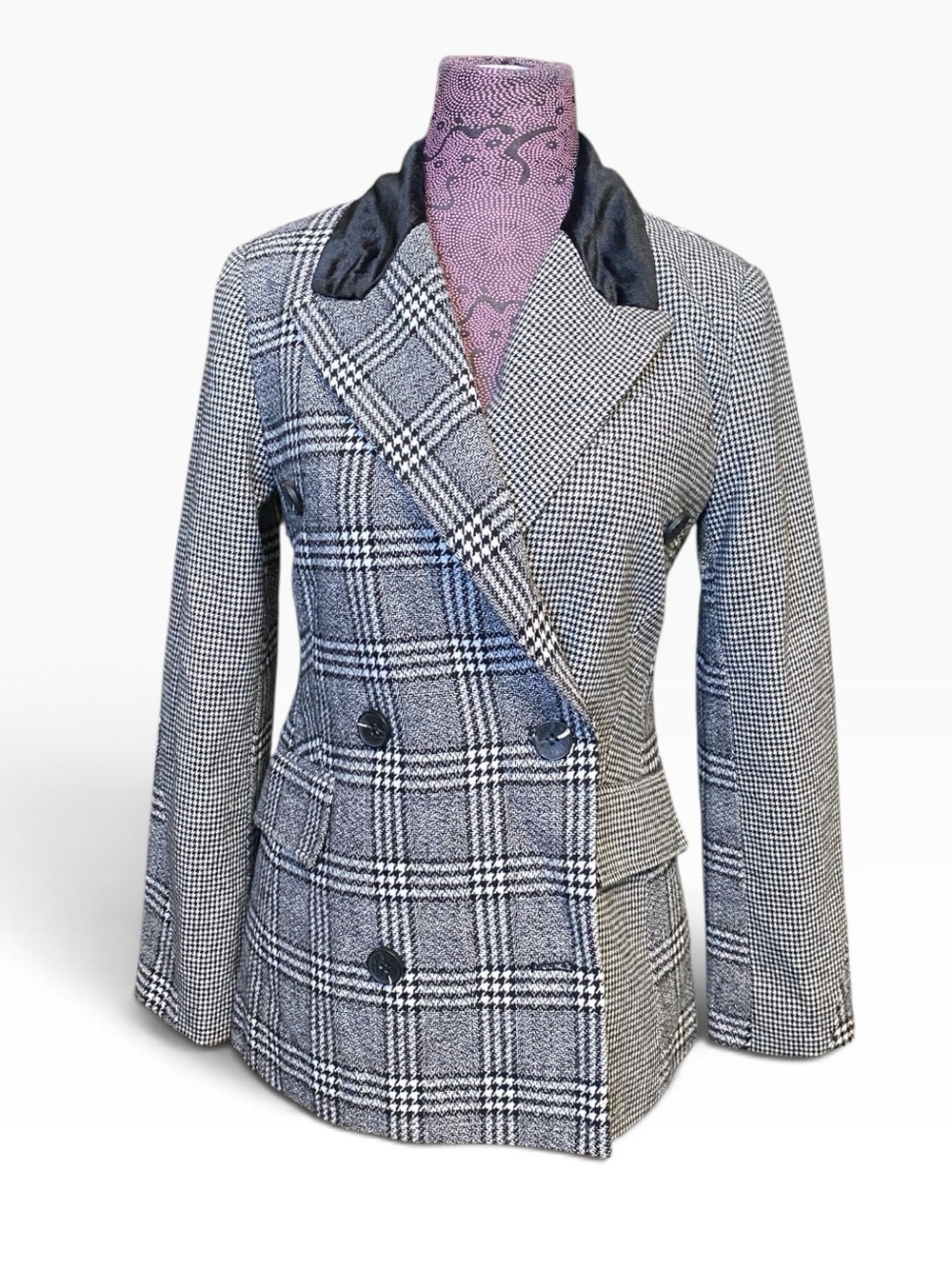 Avec Les Filles Houndstooth Checkered Jacket Blazer XS